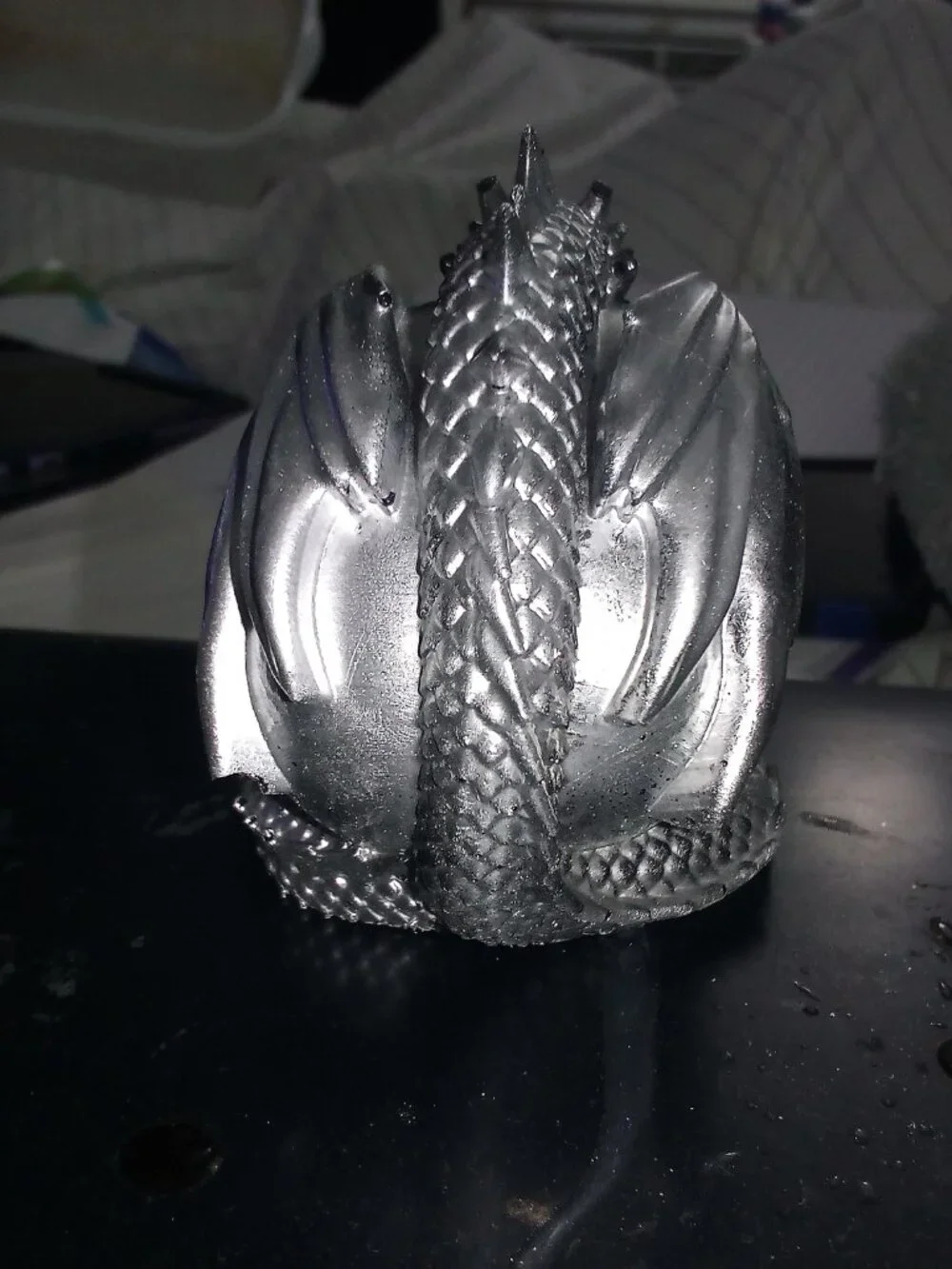 Handmade Silver Resin Skull and Dragon Statue
